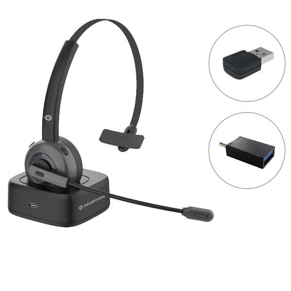 POLONA03BDA – Auriculares mono Bluetooth con base de carga y adaptador de audio USB